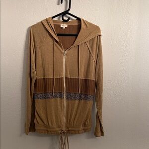 POL Hooded Zip-Up Jacket in Tan and Brown